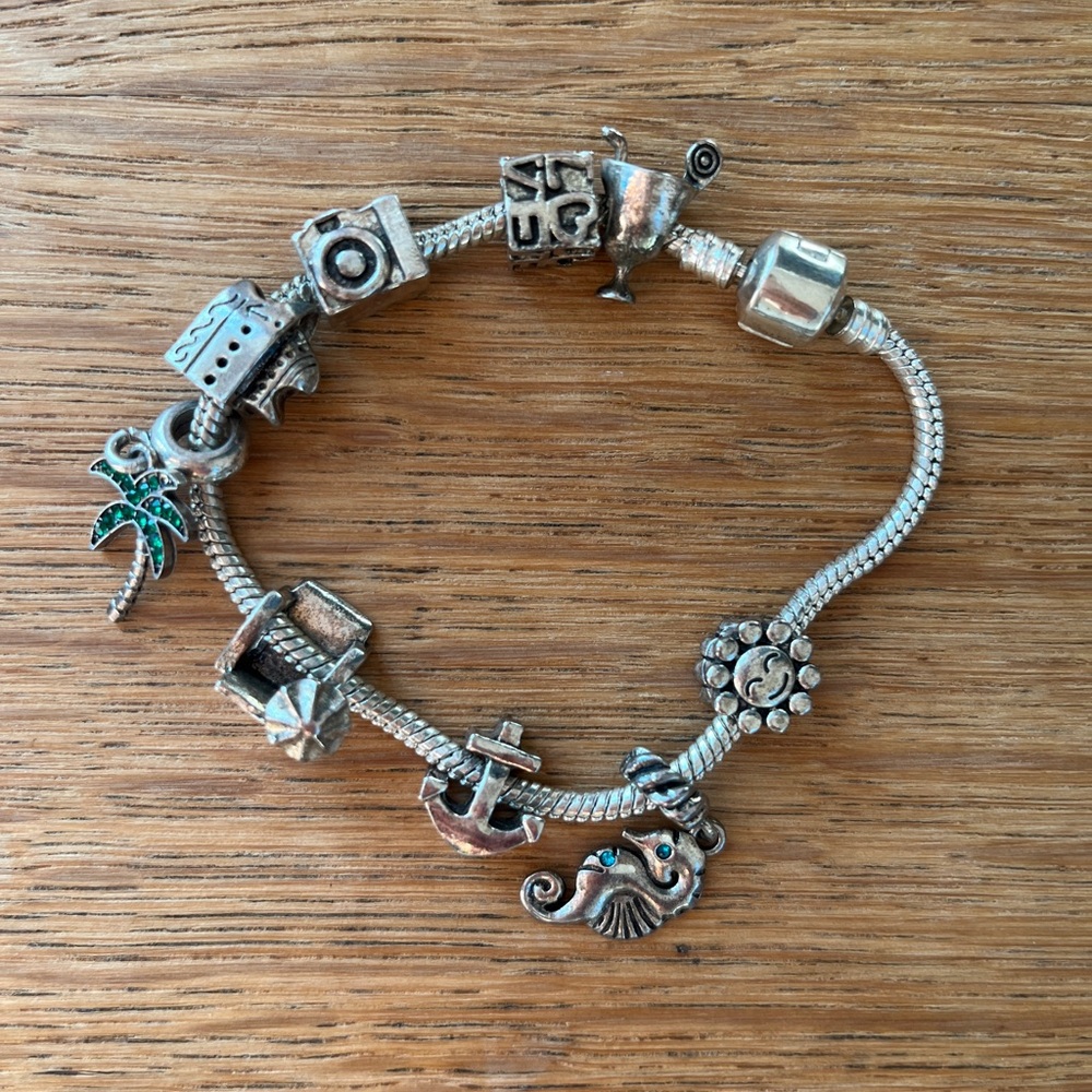 Silver Charm Bracelet with Tropical Accents